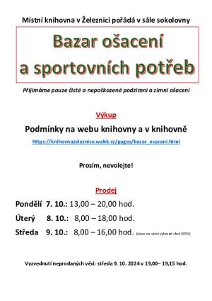 Nakupte si na podzimním bazaru ošacení a sportovních potřeb (7.-9.10.2024) 1