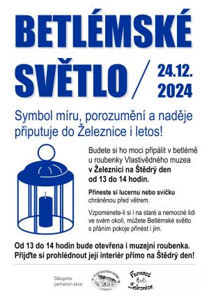 Pro Betlémské světlo si opět můžete přijít na Štědrý den k muzejní roubence 1