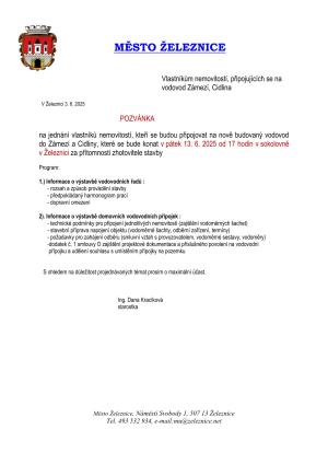 Pozvánka vlastníků nemovitostí na jednání o budovaném vodovodu Zámezí - Cidlina 1